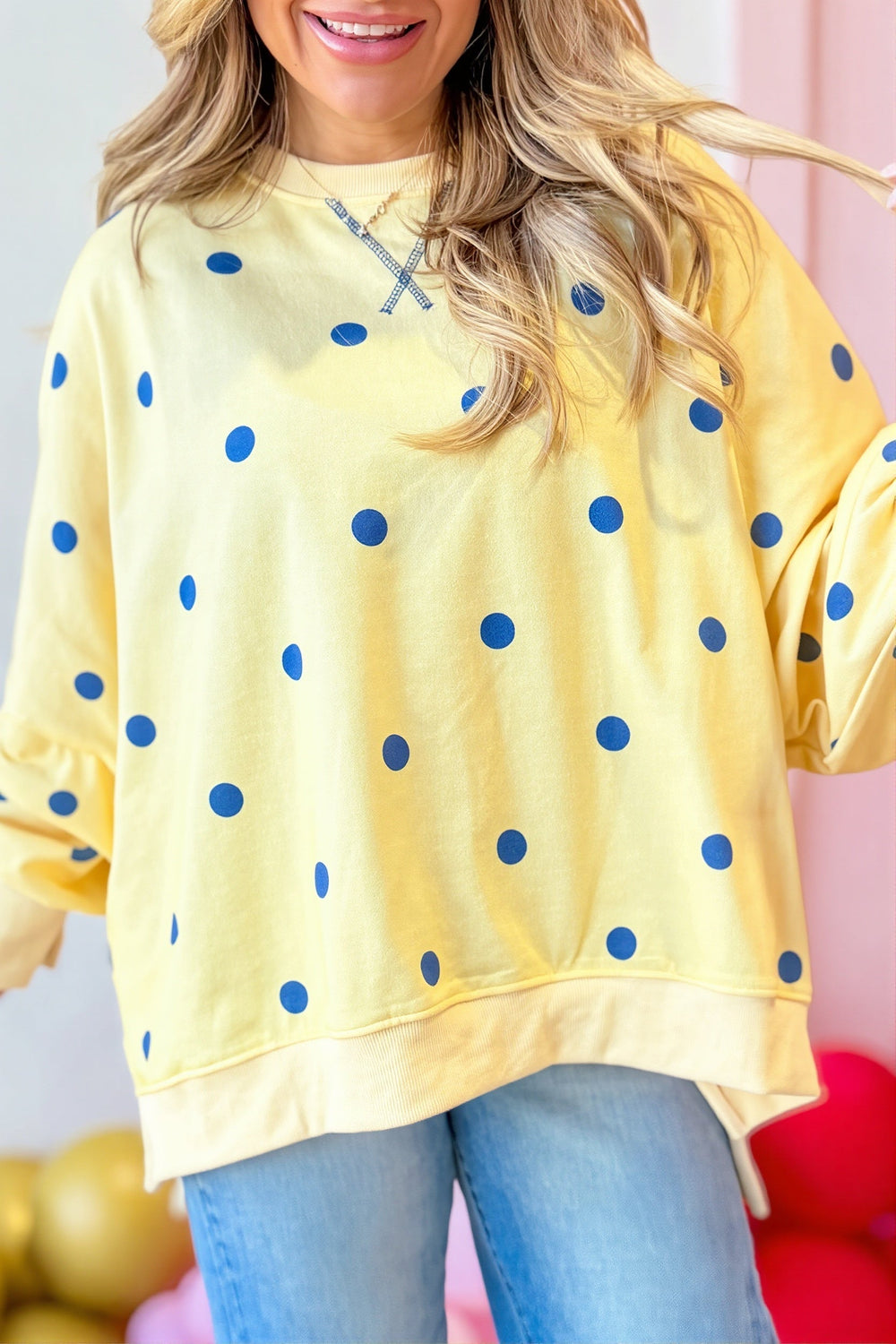 Locker geschnittenes Sweatshirt mit Punktemuster