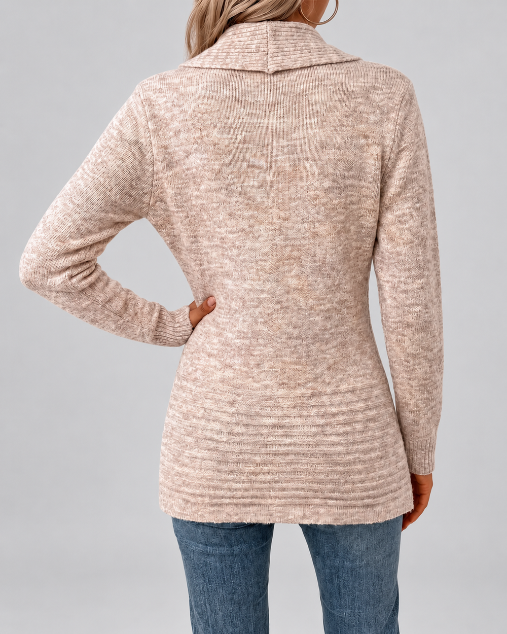 Lange Strickjacke mit Schalkragen und Knopfriegeln