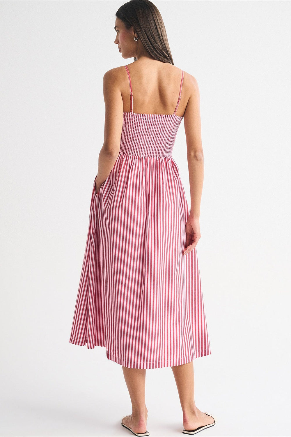 Midikleid mit A-Linie, Taschen und Streifenmuster