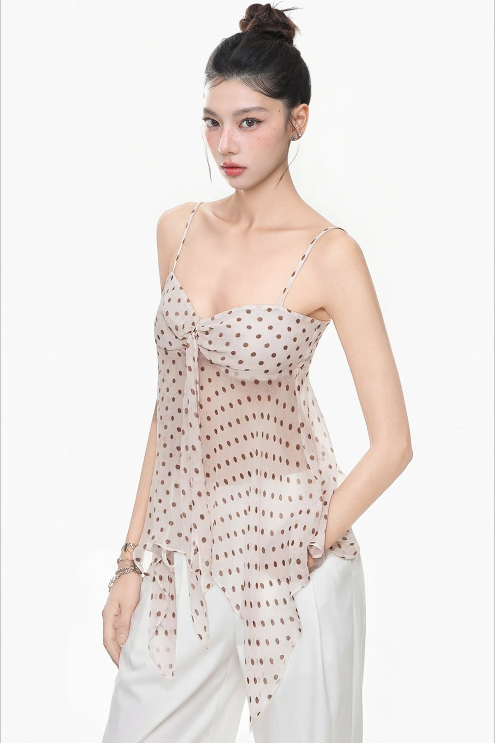 Tanktop mit Neckholder, V-Ausschnitt und Punktemuster