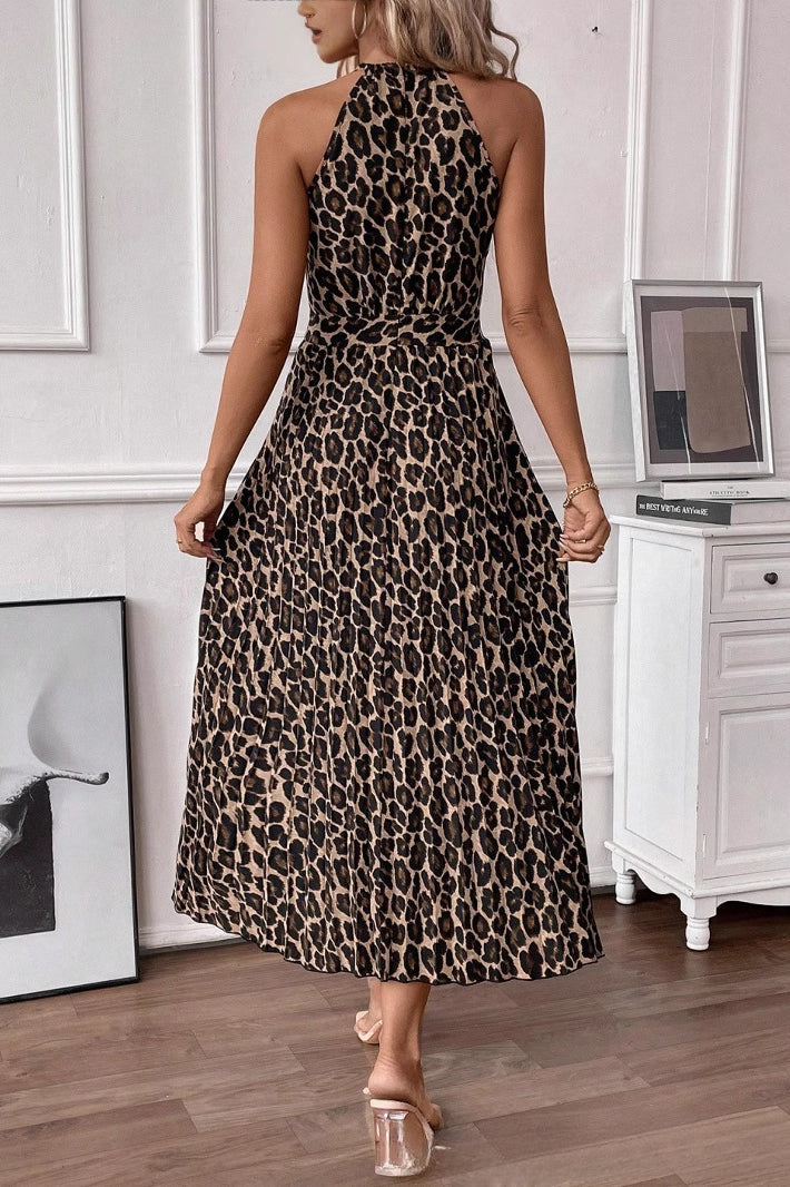 Rückenfreies Maxikleid mit V-Ausschnitt und Leopardenmuster in Braun – Ausführung 2