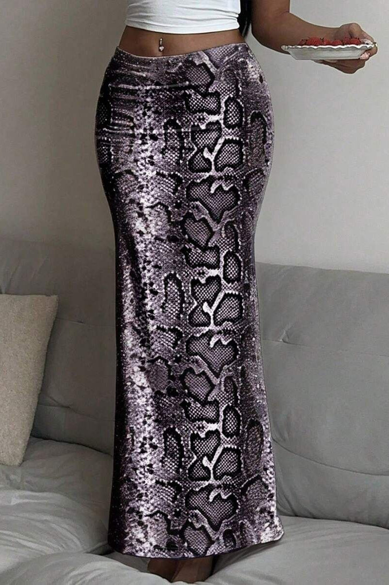 Maxirock mit niedriger Taille und Druck