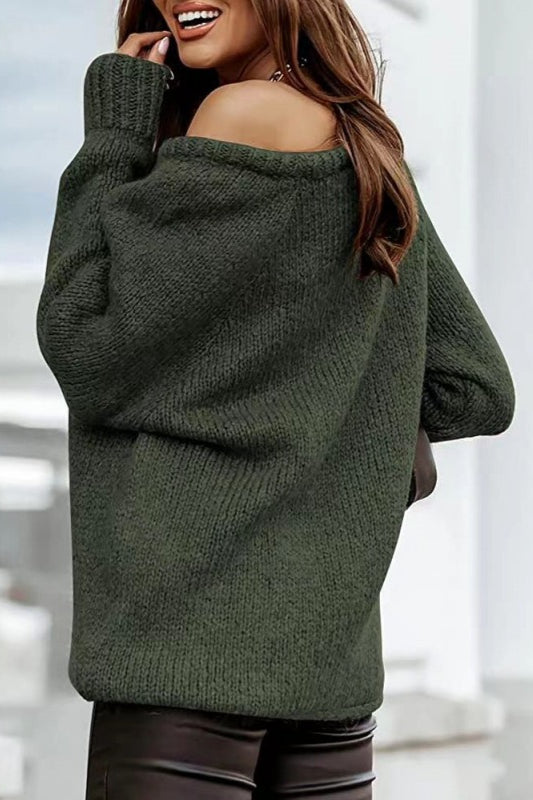 Schulterfreier Pullover mit Strickstruktur in Aprikose