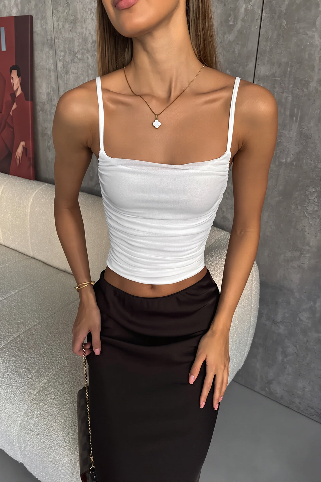 Tanktop mit Raffung und Netzdetails