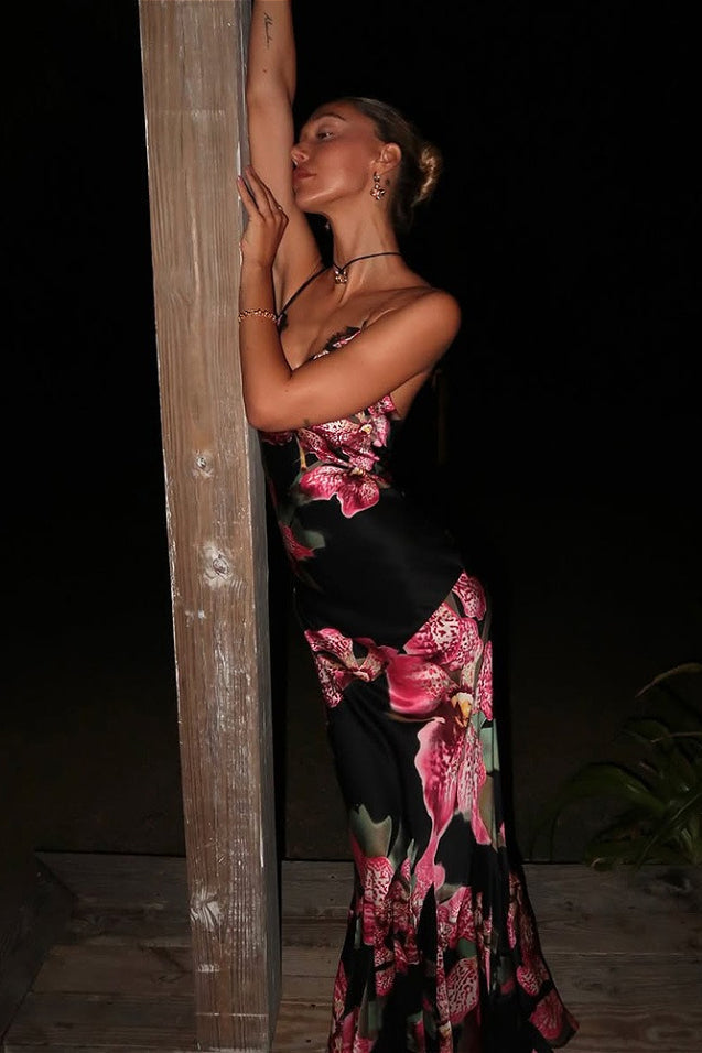 Maxikleid mit Blumenmuster und Spitze