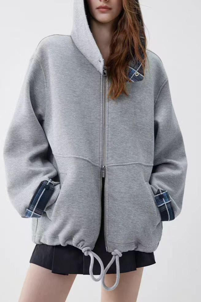 Hoodie mit Patchwork in Grau