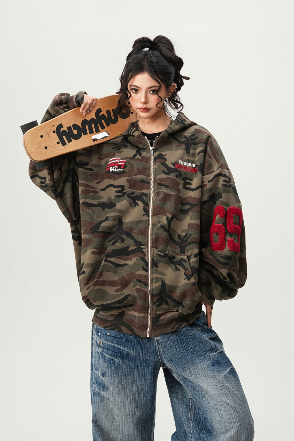 Locker geschnittener Hoodie mit Reißverschluss