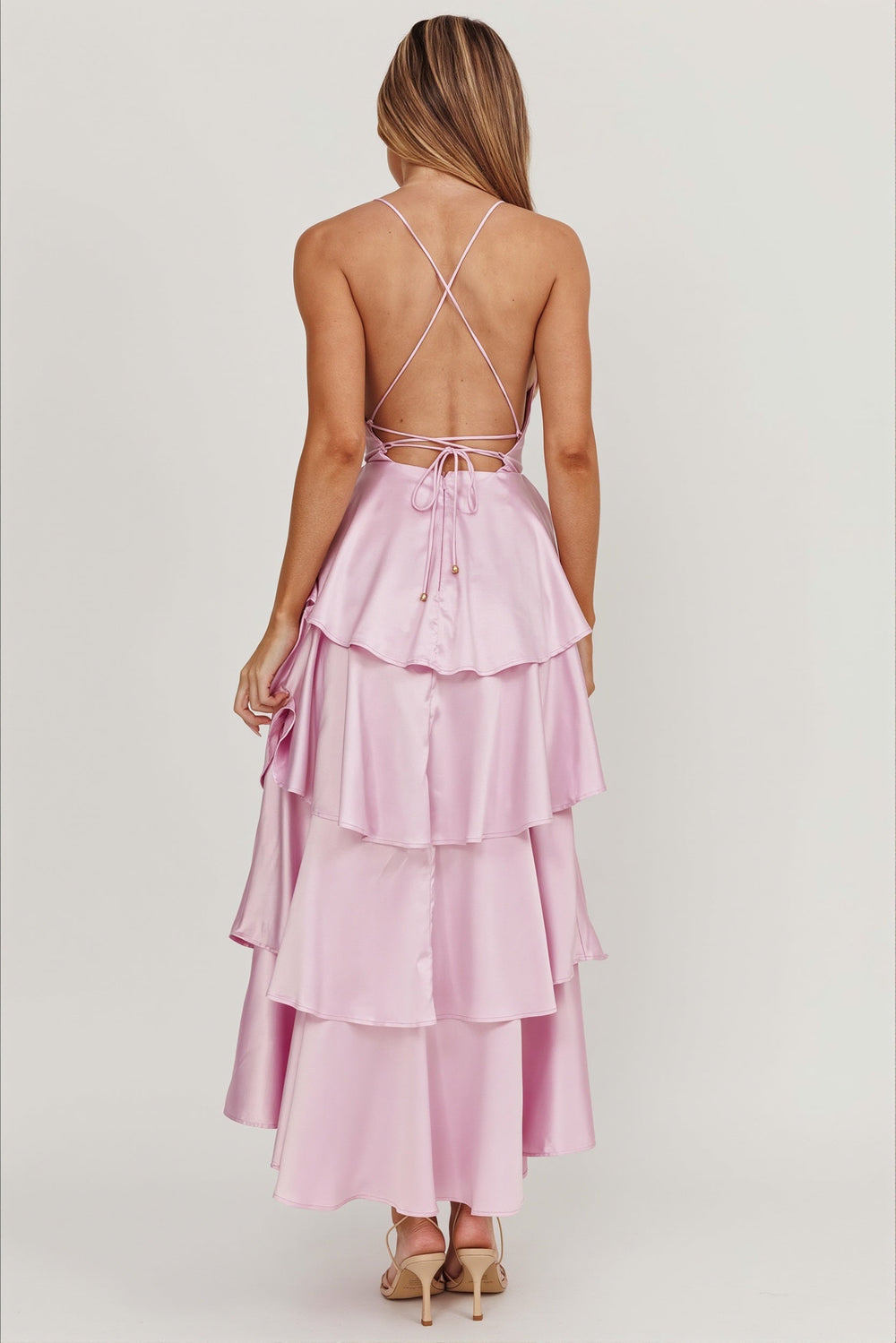 Maxikleid mit V-Ausschnitt und Satinoptik