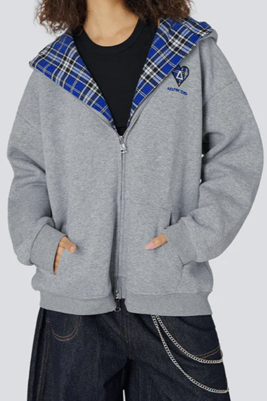 Locker geschnittener Hoodie mit Karomuster