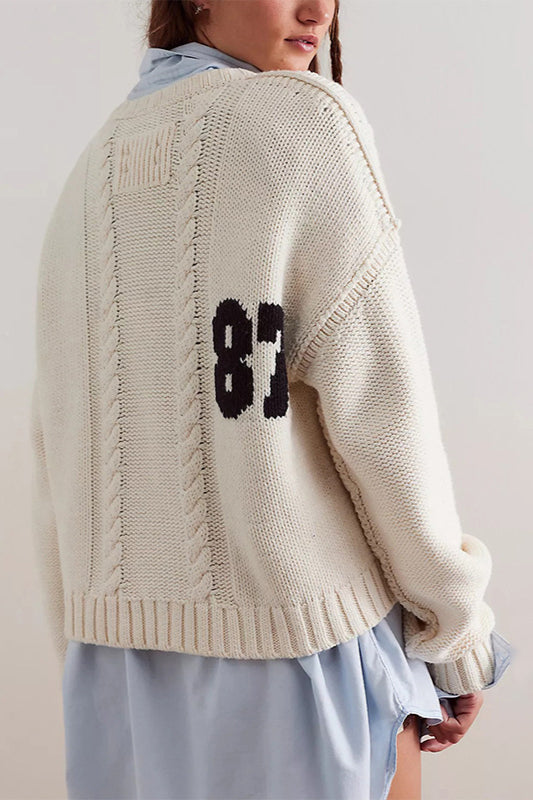 Locker geschnittener Pullover mit Farbblockmuster, Druck und Strickstruktur