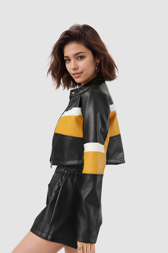 Jacke mit Kunstleder