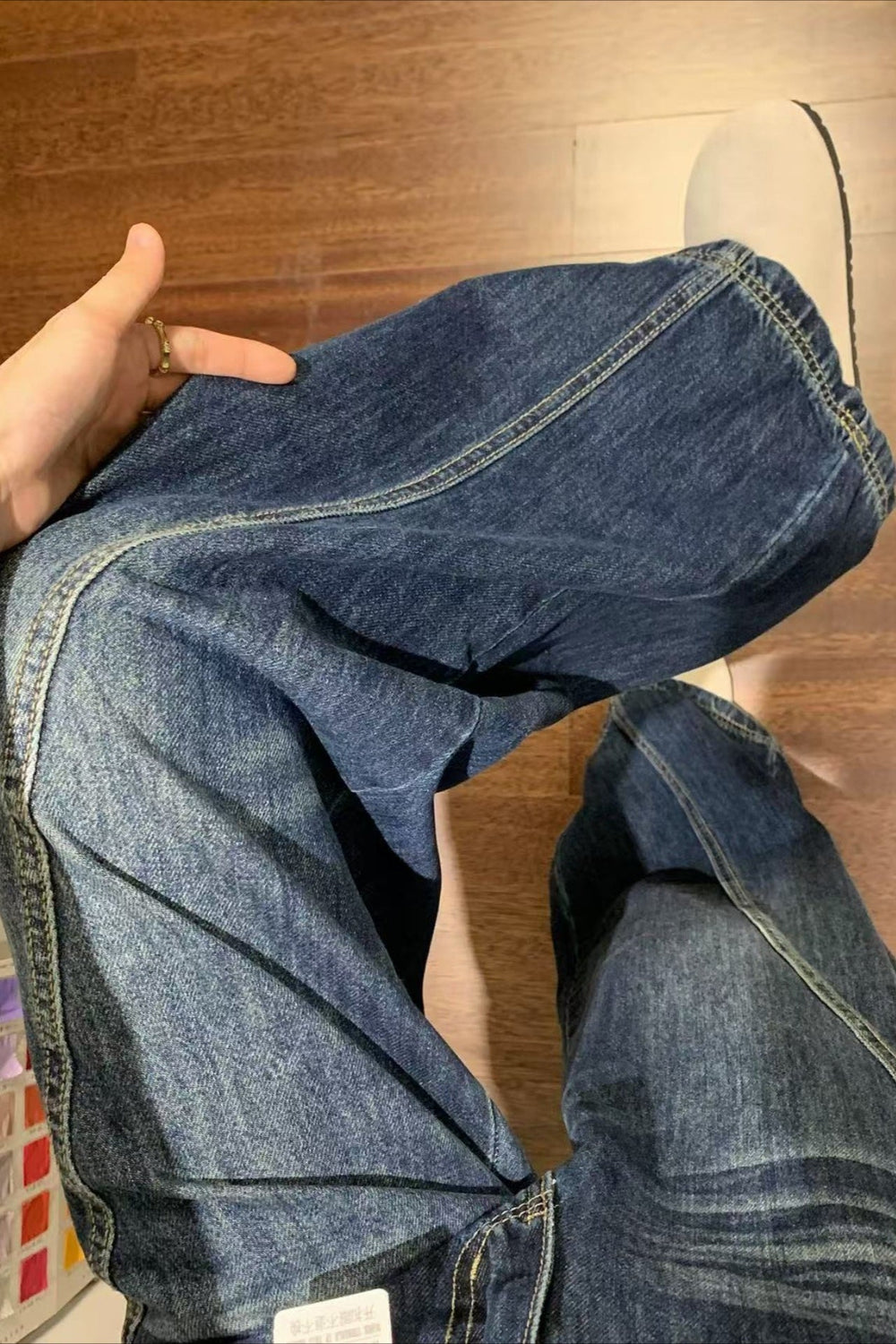 Jeans mit weitem Bein und hoher Taille in Vintage Blau