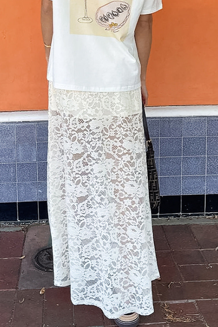 Rock mit A-Linie, hoher Taille und Spitze