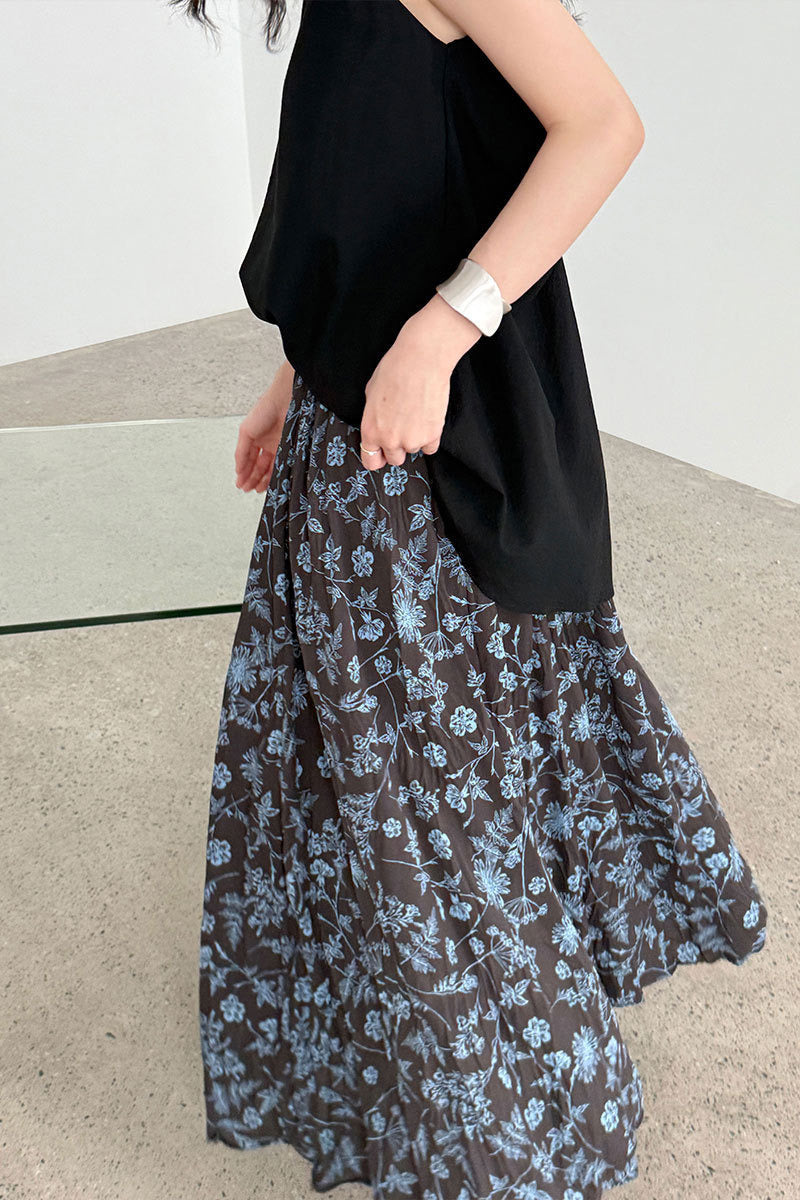 Rock mit A-Linie, hoher Taille und Falten in Blau