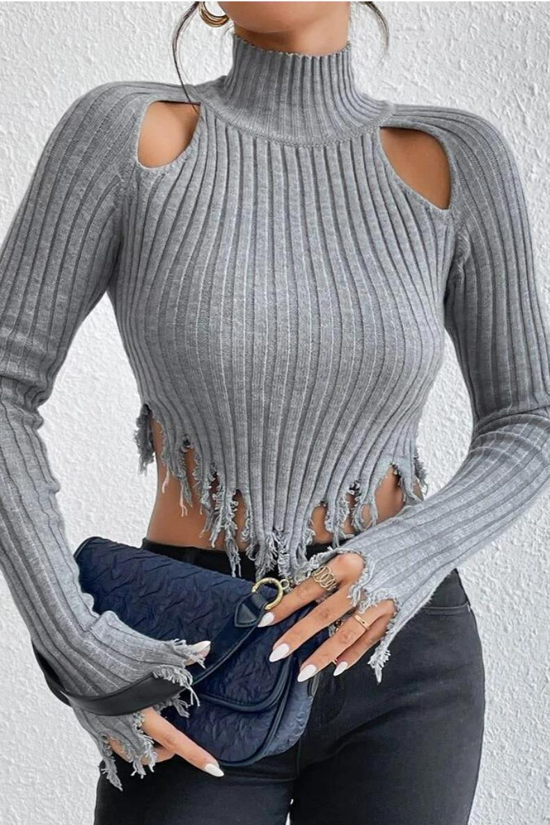 Pullover mit kurzem Schnitt und Strickstruktur in Hellgrau
