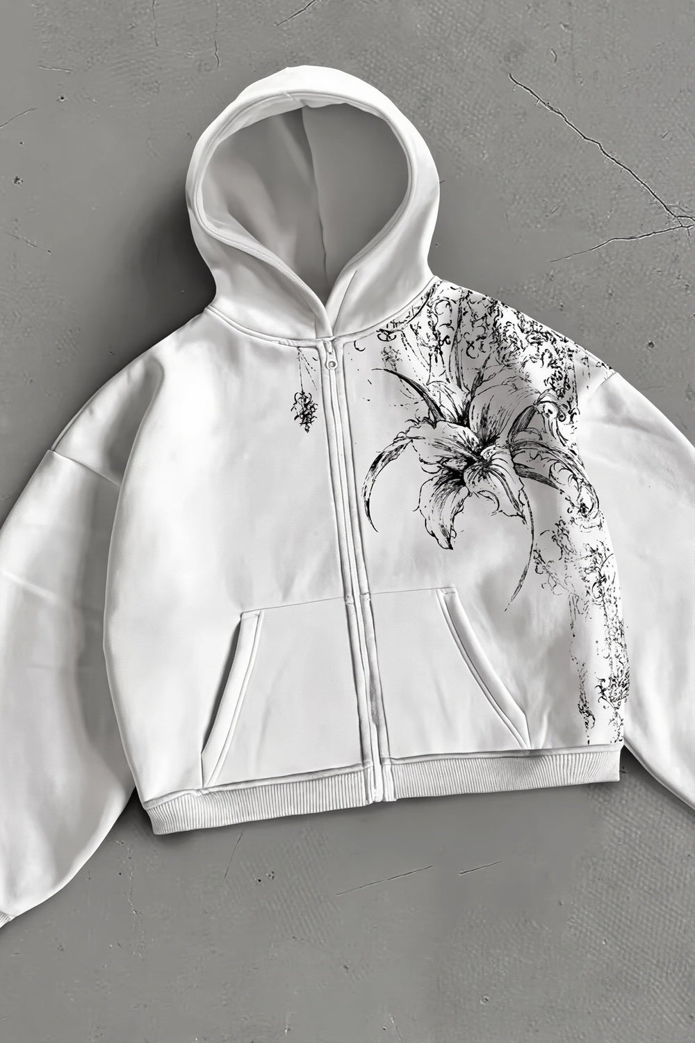 Hoodie mit Reißverschluss und Blumenmuster