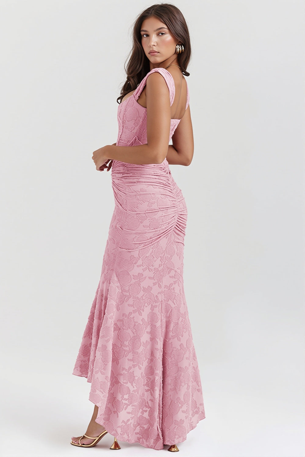 Trägerloses Maxikleid mit Blumenmuster und Spitze