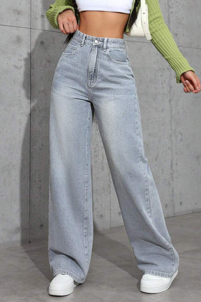 Locker geschnittene Jeans mit hoher Taille in Graublau