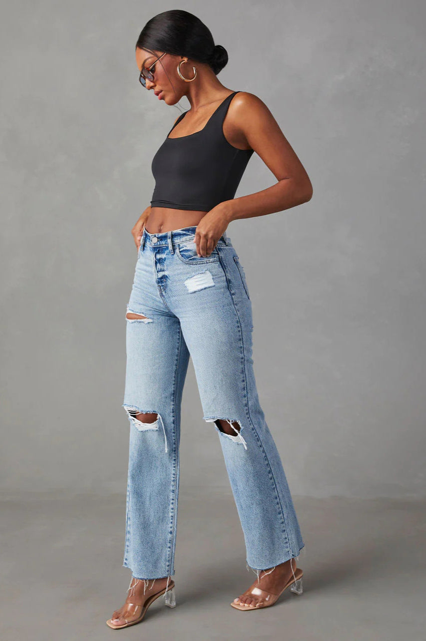 Jeans mit hoher Taille in Blau – Ausführung 2