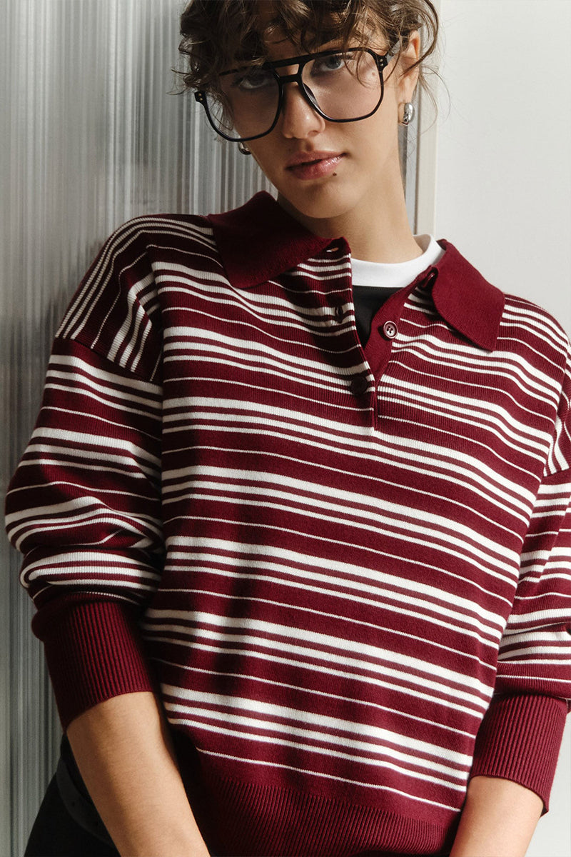 Pullover mit Streifenmuster, Farbblockmuster und Strickstruktur
