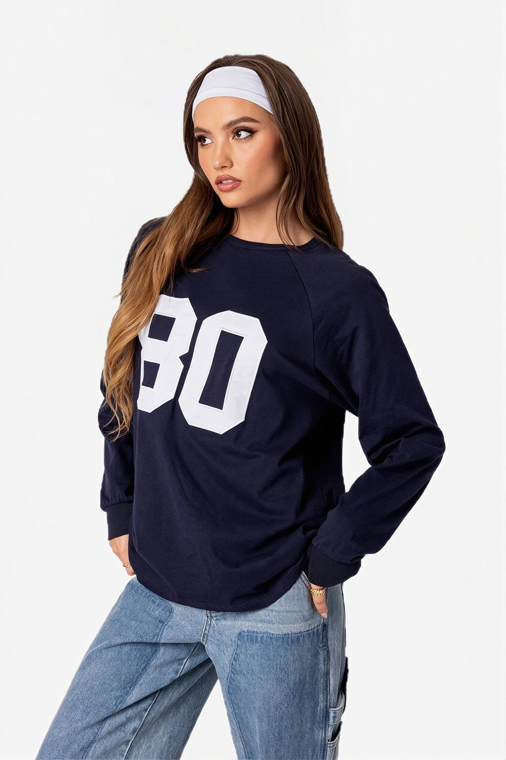 Locker geschnittenes T-Shirt mit langen Ärmeln und Zahlenprint