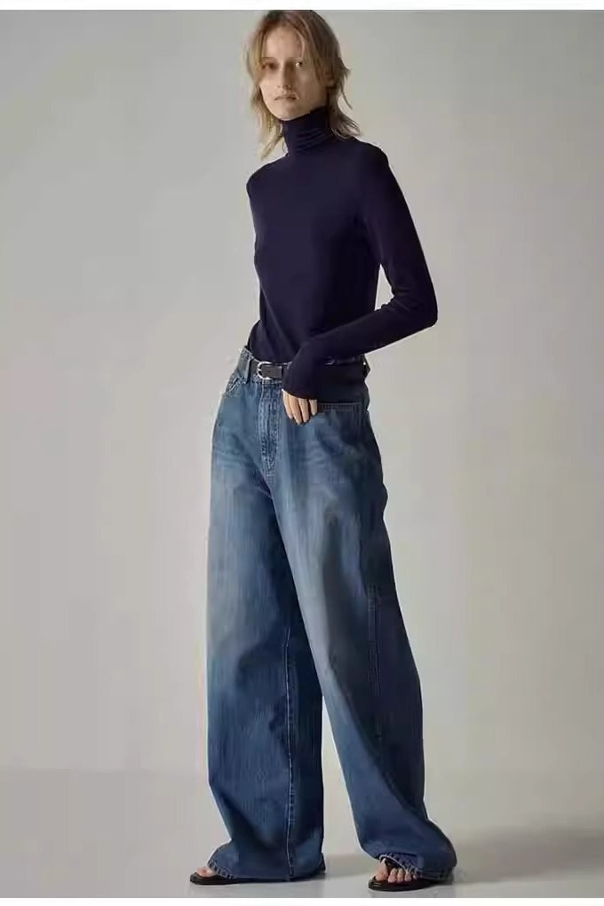 Jeans mit weitem Bein und hoher Taille in Blau – Ausführung 2