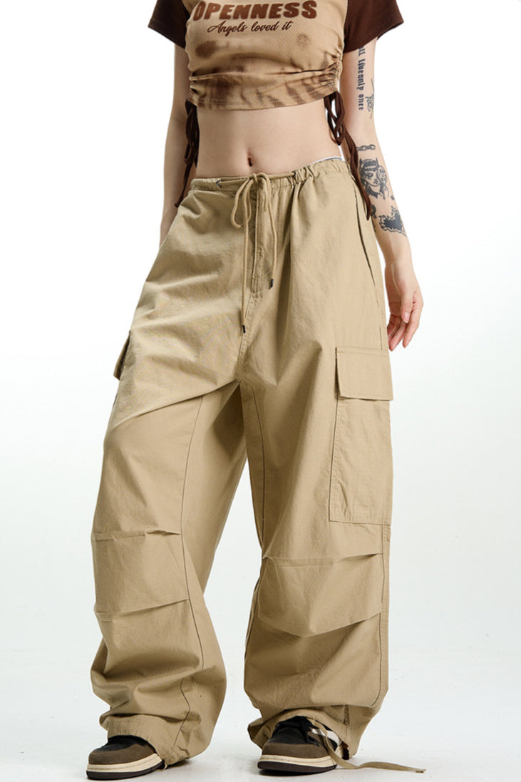 Hose mit weitem Bein in Khaki