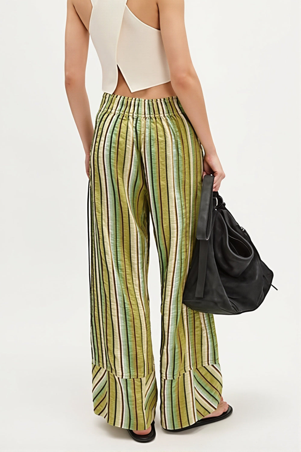 Hose mit weitem Bein, hoher Taille und Streifenmuster