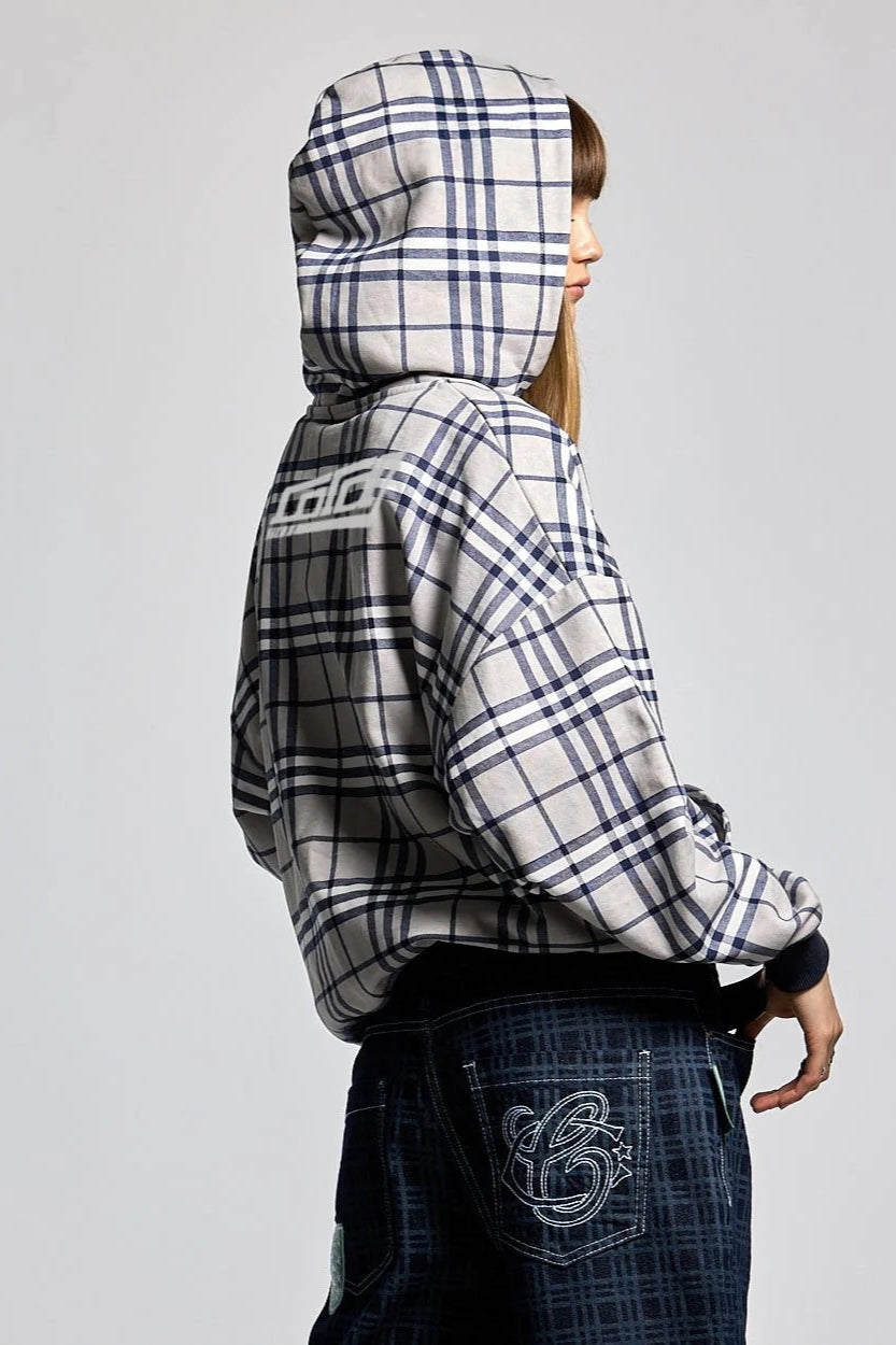 Hoodie mit Reißverschluss und Karomuster