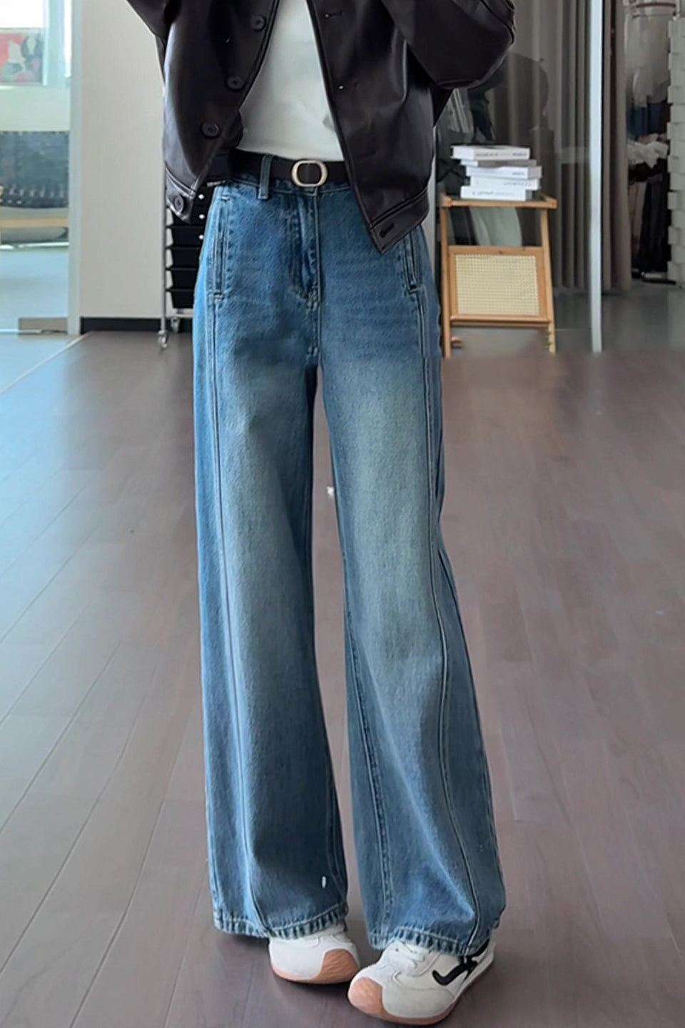 Jeans mit weitem Bein in Vintage Blau