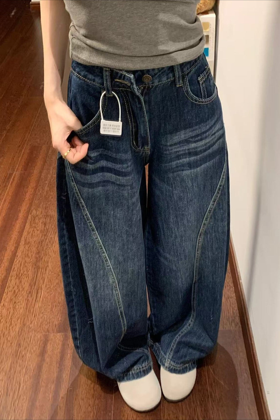 Jeans mit weitem Bein und hoher Taille in Vintage Blau