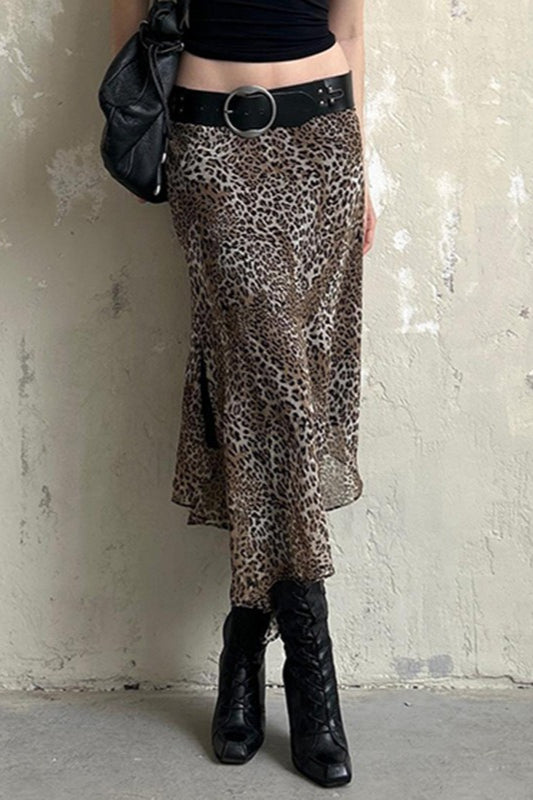 Asymmetrischer Rock mit Leopardenmuster in Braun