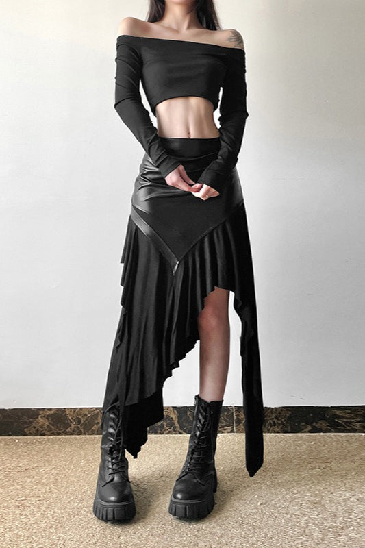 Asymmetrischer Rock mit Rüschen