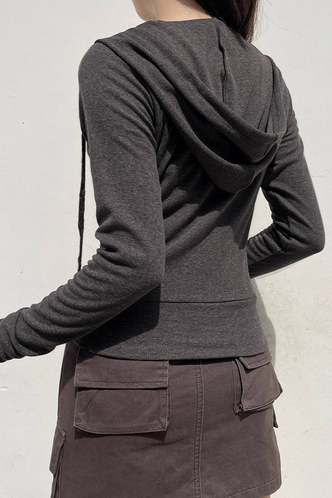 Hoodie mit kurzem Schnitt, Reißverschluss und Strickstruktur