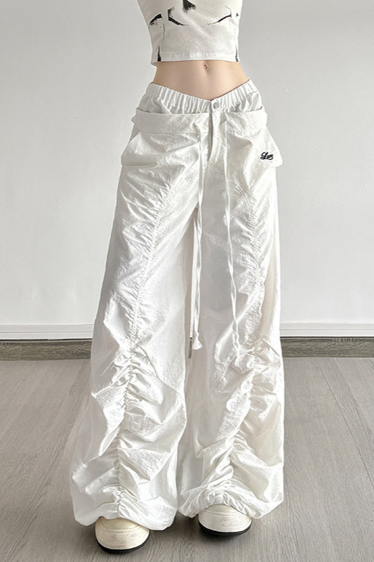 Hose mit weitem Bein und Bindedetail in Weiß