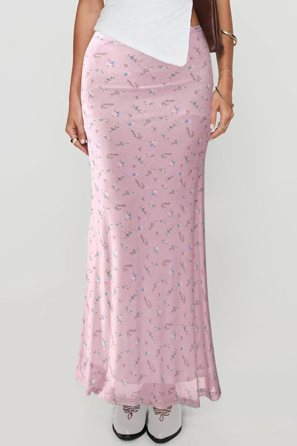 Maxirock mit Blumenmuster in Rosa