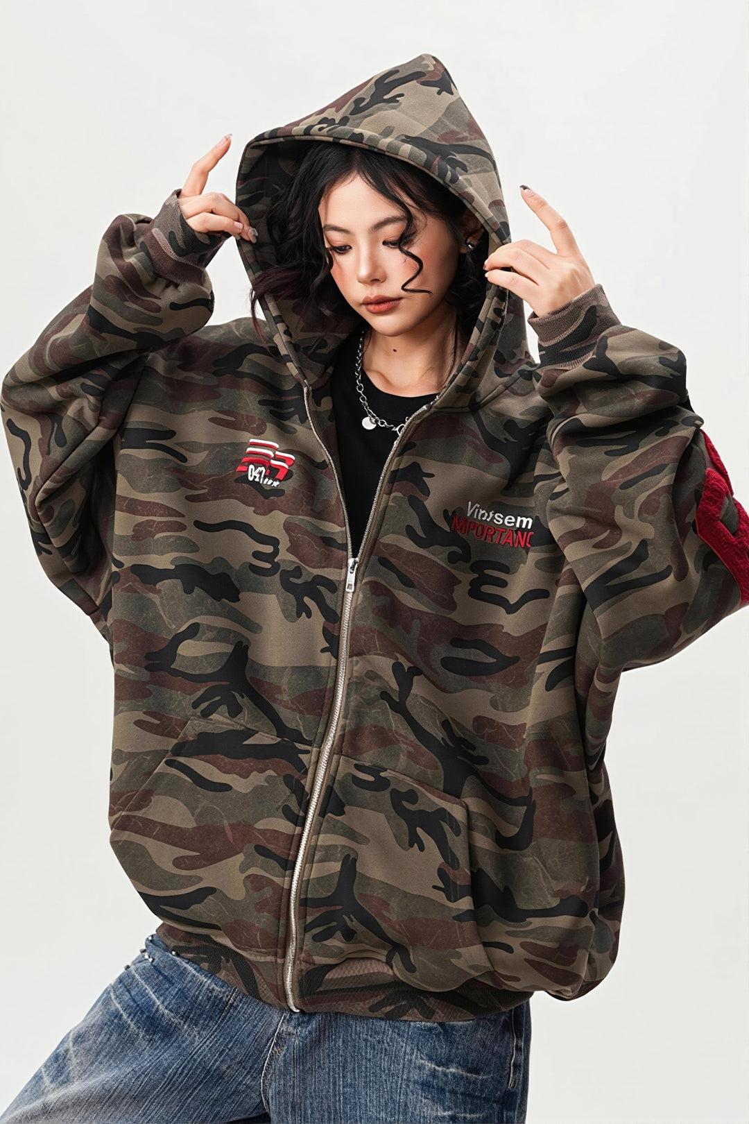 Locker geschnittener Hoodie mit Reißverschluss