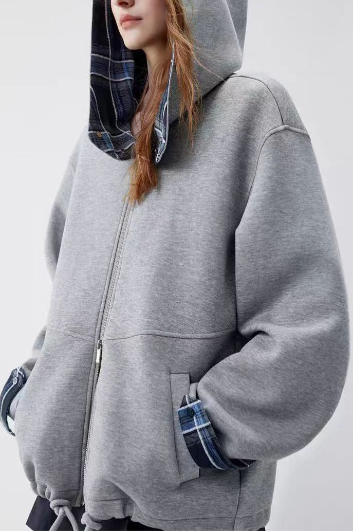 Hoodie mit Patchwork in Grau