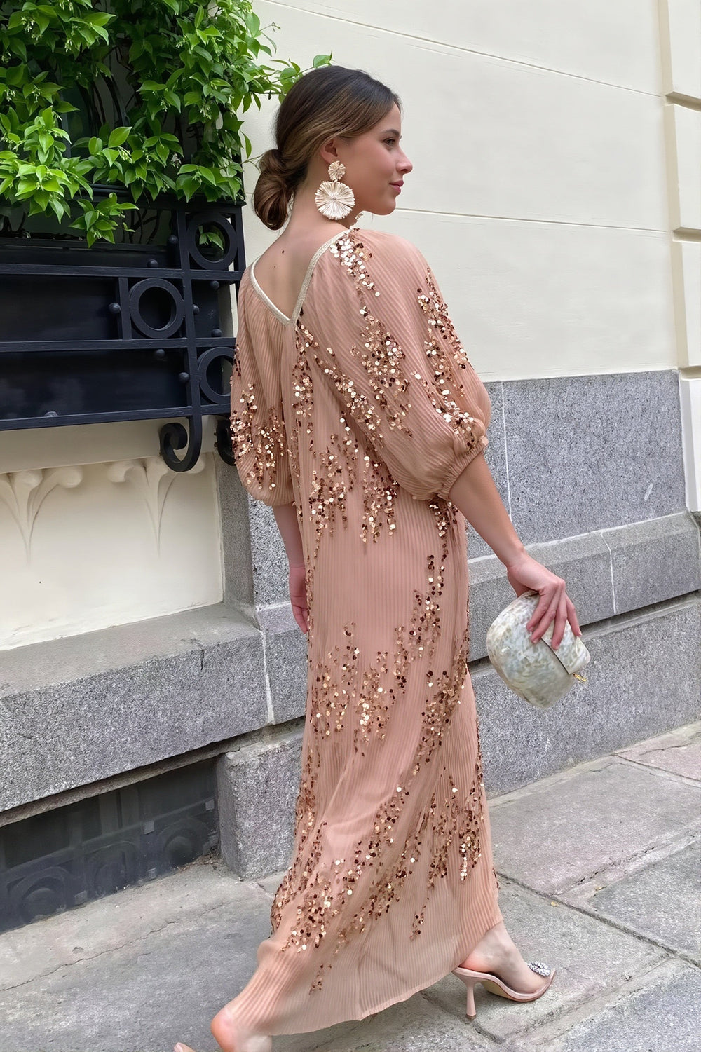 Maxikleid mit V-Ausschnitt und Pailletten