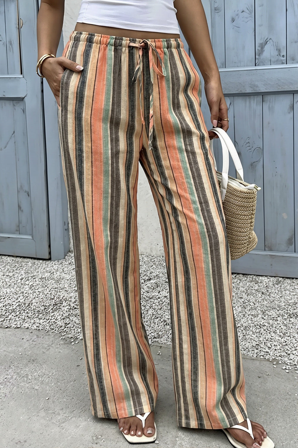 Hose mit weitem Bein, Bindedetail und Streifenmuster
