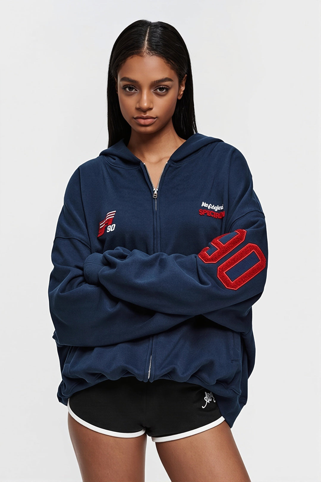 Hoodie mit Reißverschluss und Stickerei