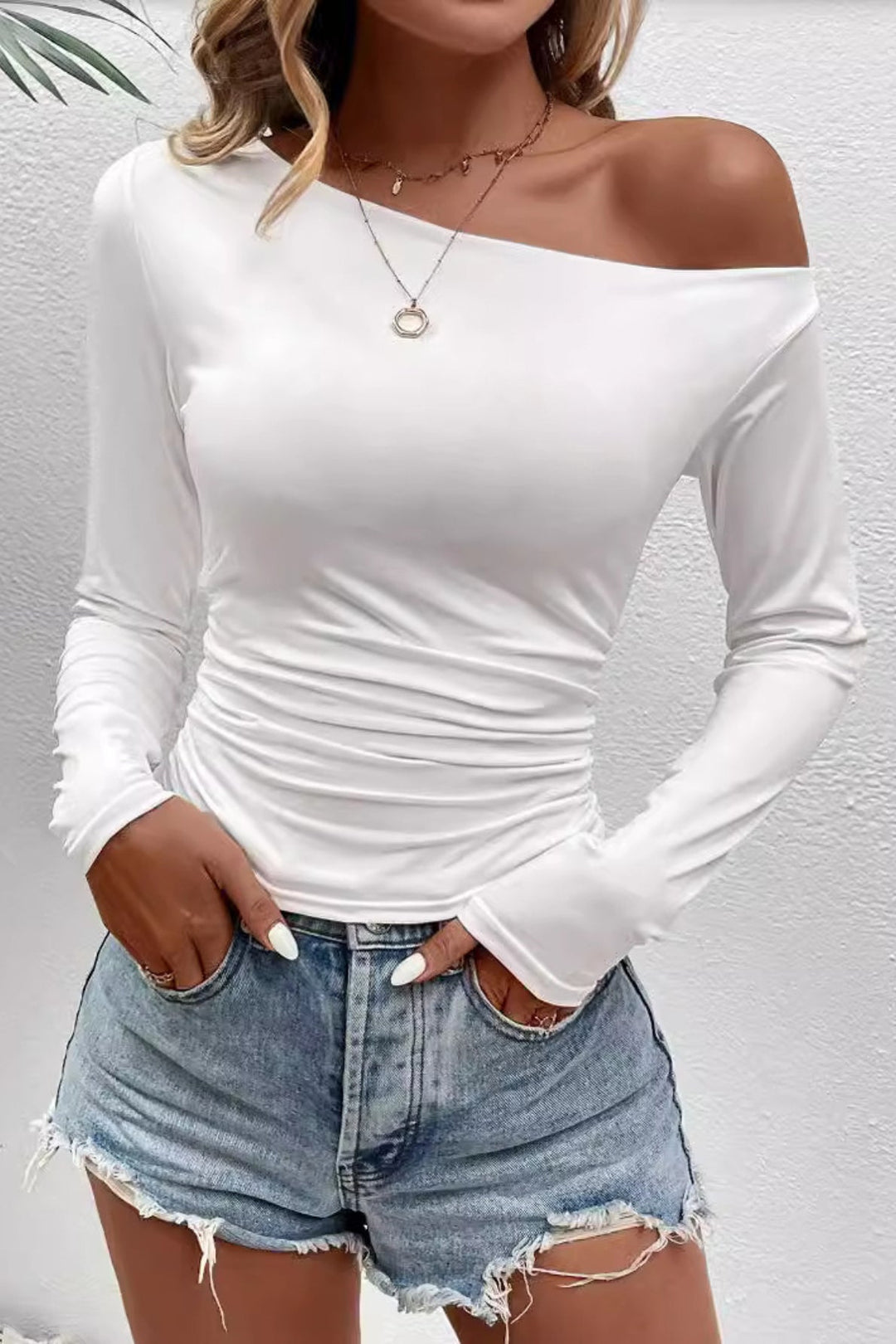 T-Shirt mit Ein-Schulter-Design und langen Ärmeln