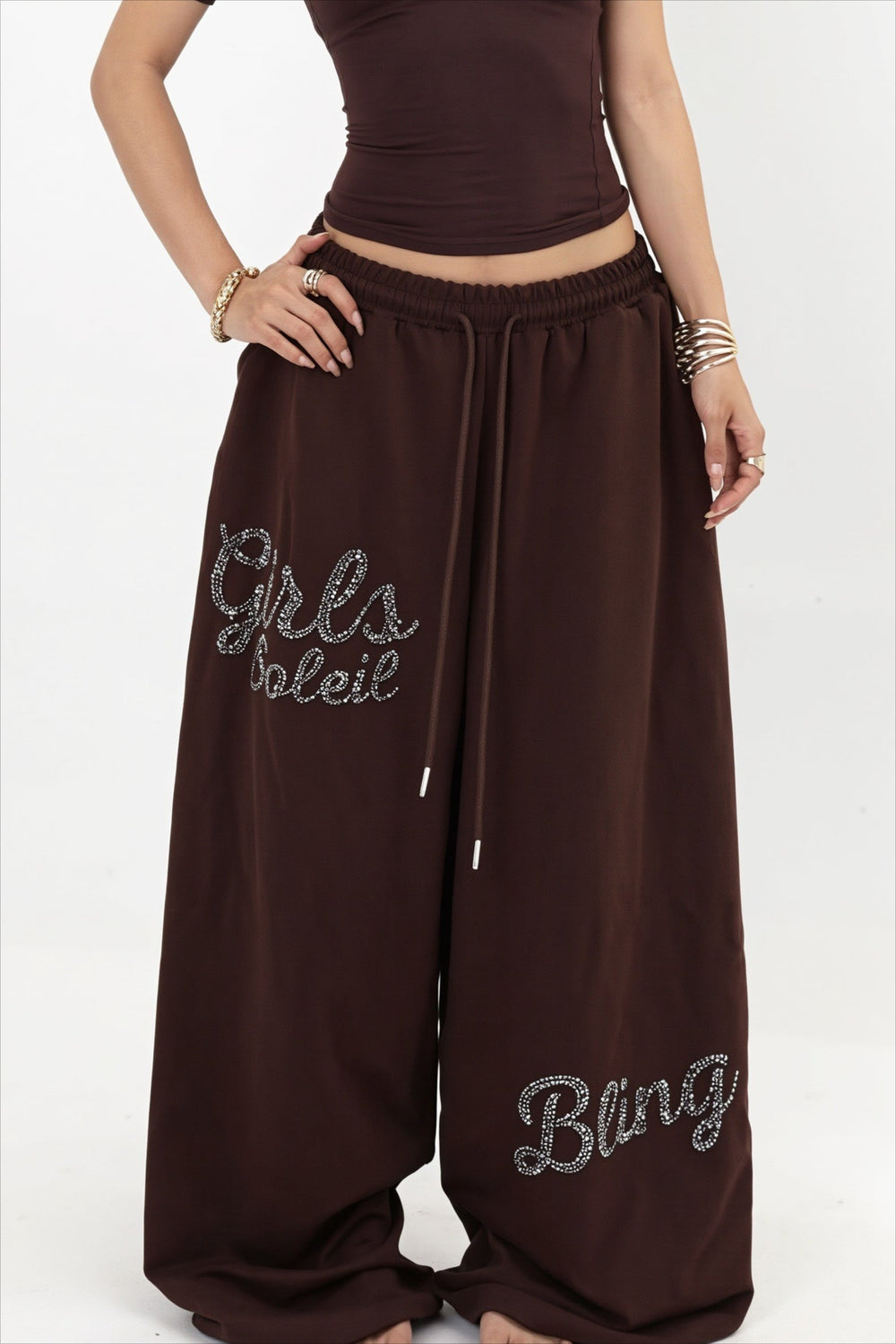 Hose mit weitem Bein und Strass
