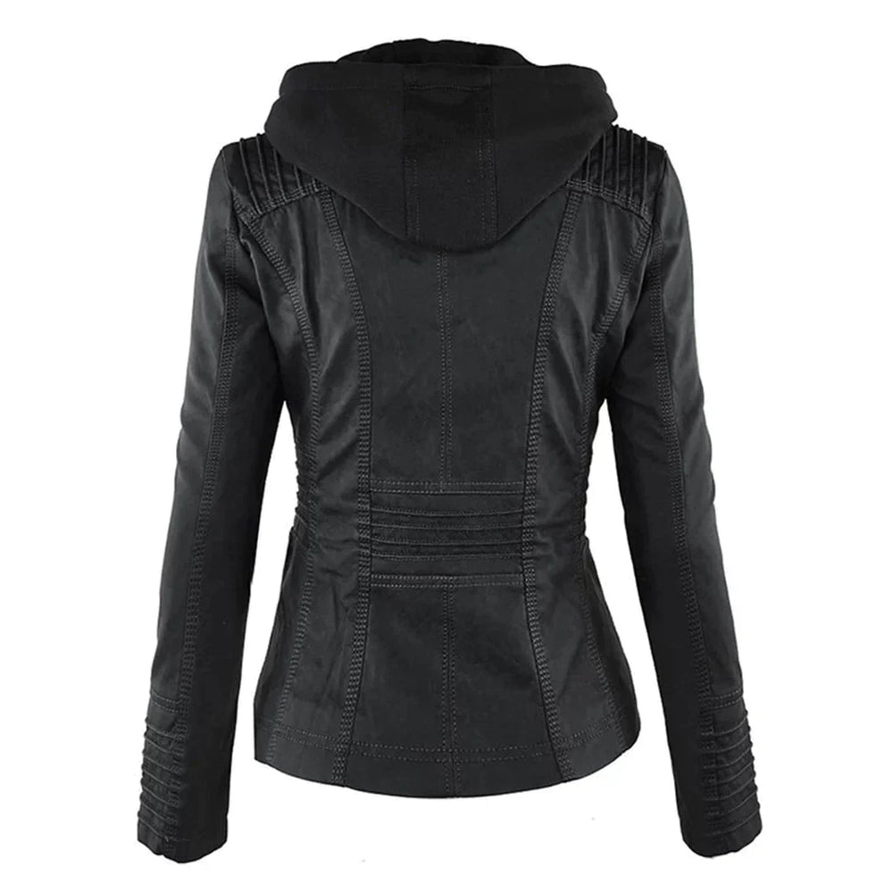 Elegante Biker-Lederjacke mit Kapuze