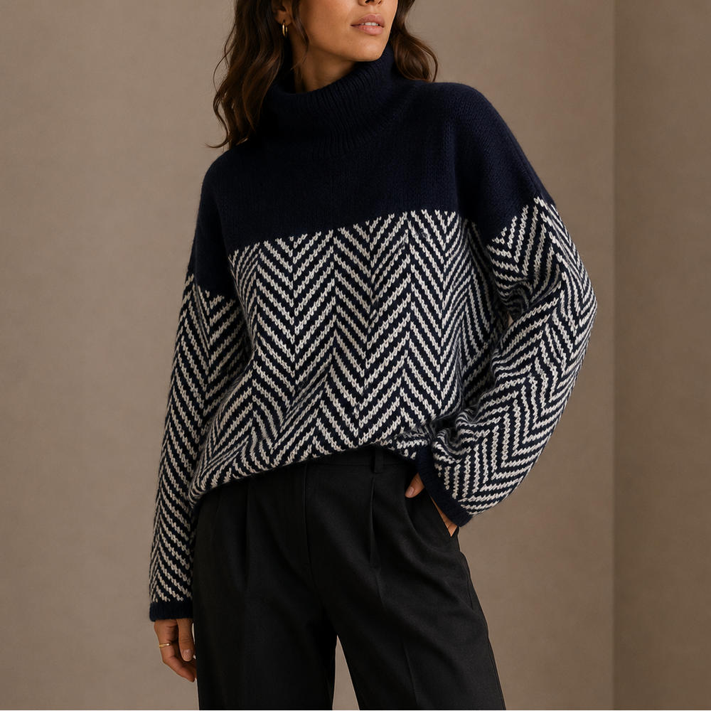 Strick-Rollkragenpullover mit Fischgrätmuster