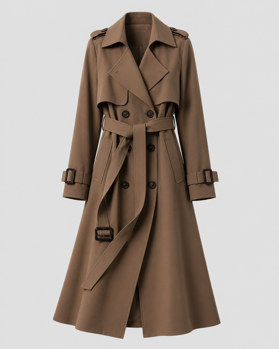 Langer Trenchcoat mit Gürtel und Reverskragen