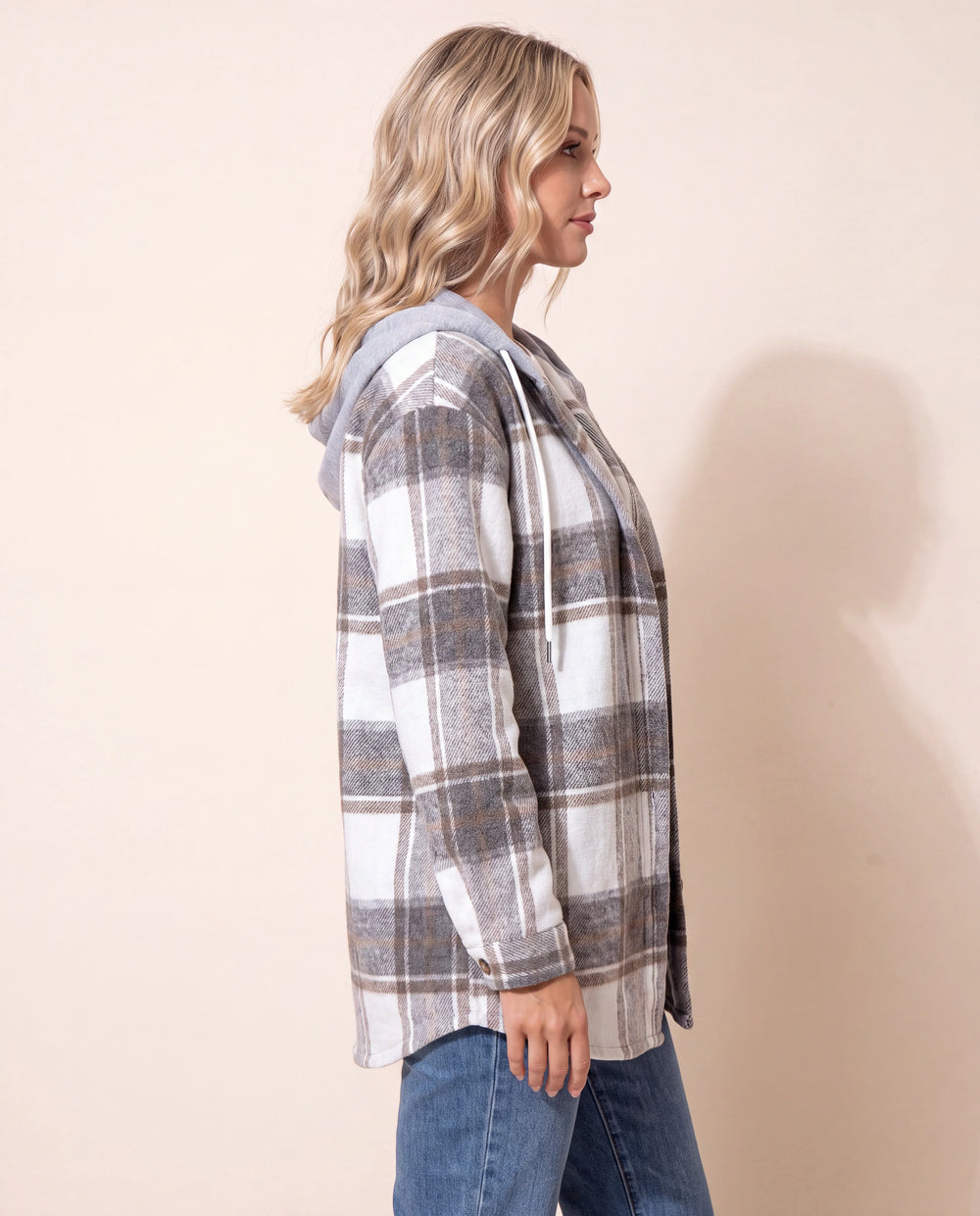 Karierte Hemdjacke mit Kapuze und Knopfleiste