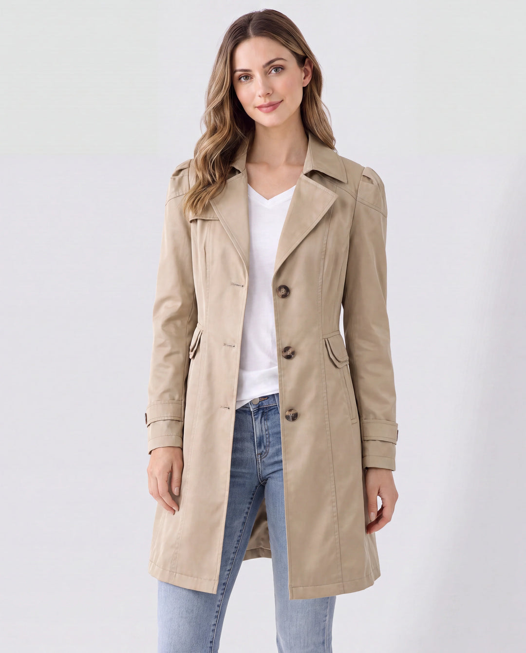 Leichter Trenchcoat mit Reverskragen und Knopfleiste