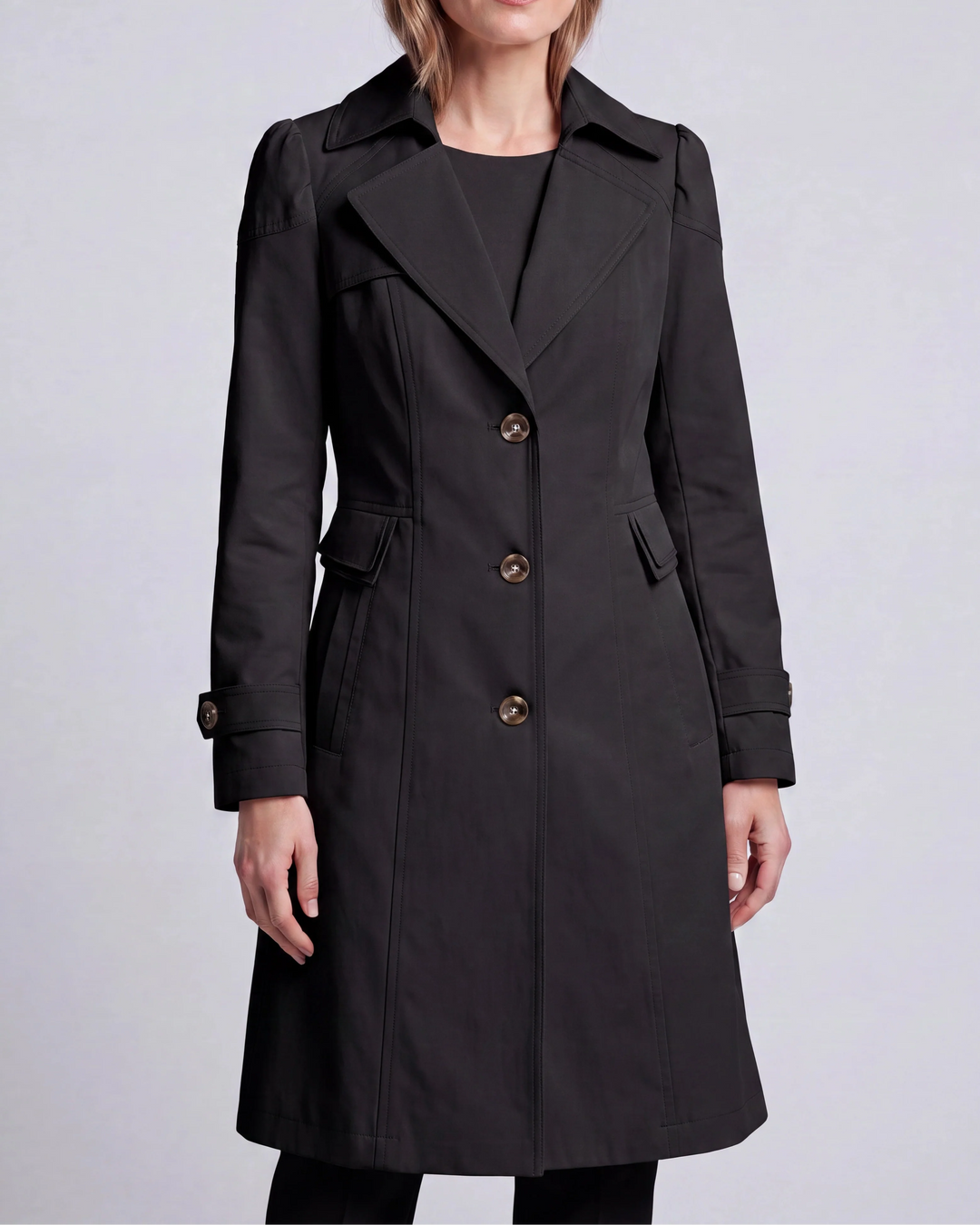 Langer einreihiger Trenchcoat mit Reverskragen