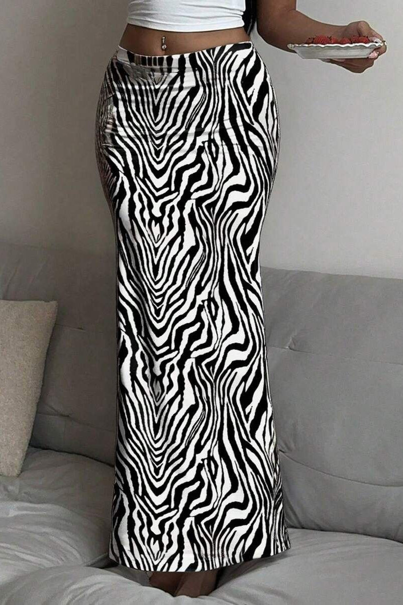 Maxirock mit niedriger Taille und Druck